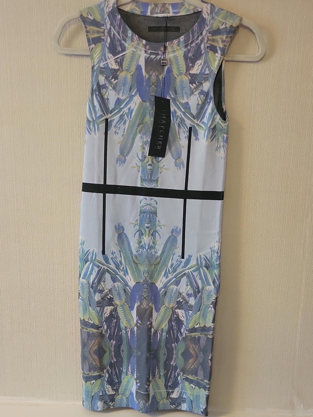 THATCHER COLLHatch Sleeveless Midi Dress in Light Blue and Green Botanical Print